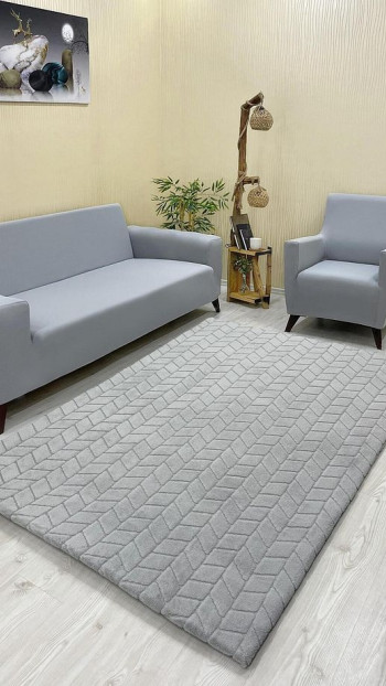 Baklava Model Welsoft Halı Örtüsü Açık Gri Renk