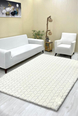 Baklava Model Welsoft Halı Örtüsü Krem Renk