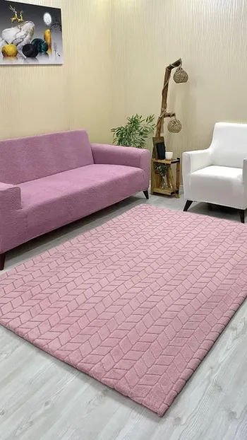 Baklava Model Welsoft Halı Örtüsü Pudra Renk