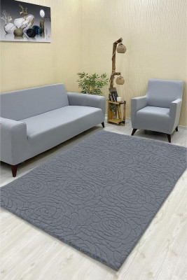 Gül Model Welsoft Halı Örtüsü Koyu Gri Renk