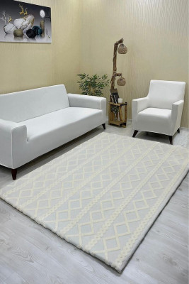 Örgü Model Welsoft Halı Örtüsü Krem Renk