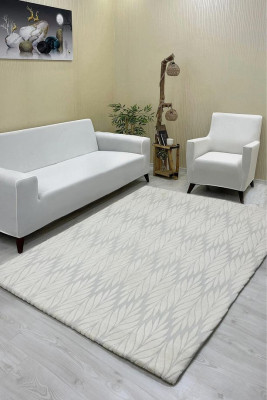 Yaprak Model Welsoft Halı Örtüsü Krem Renk