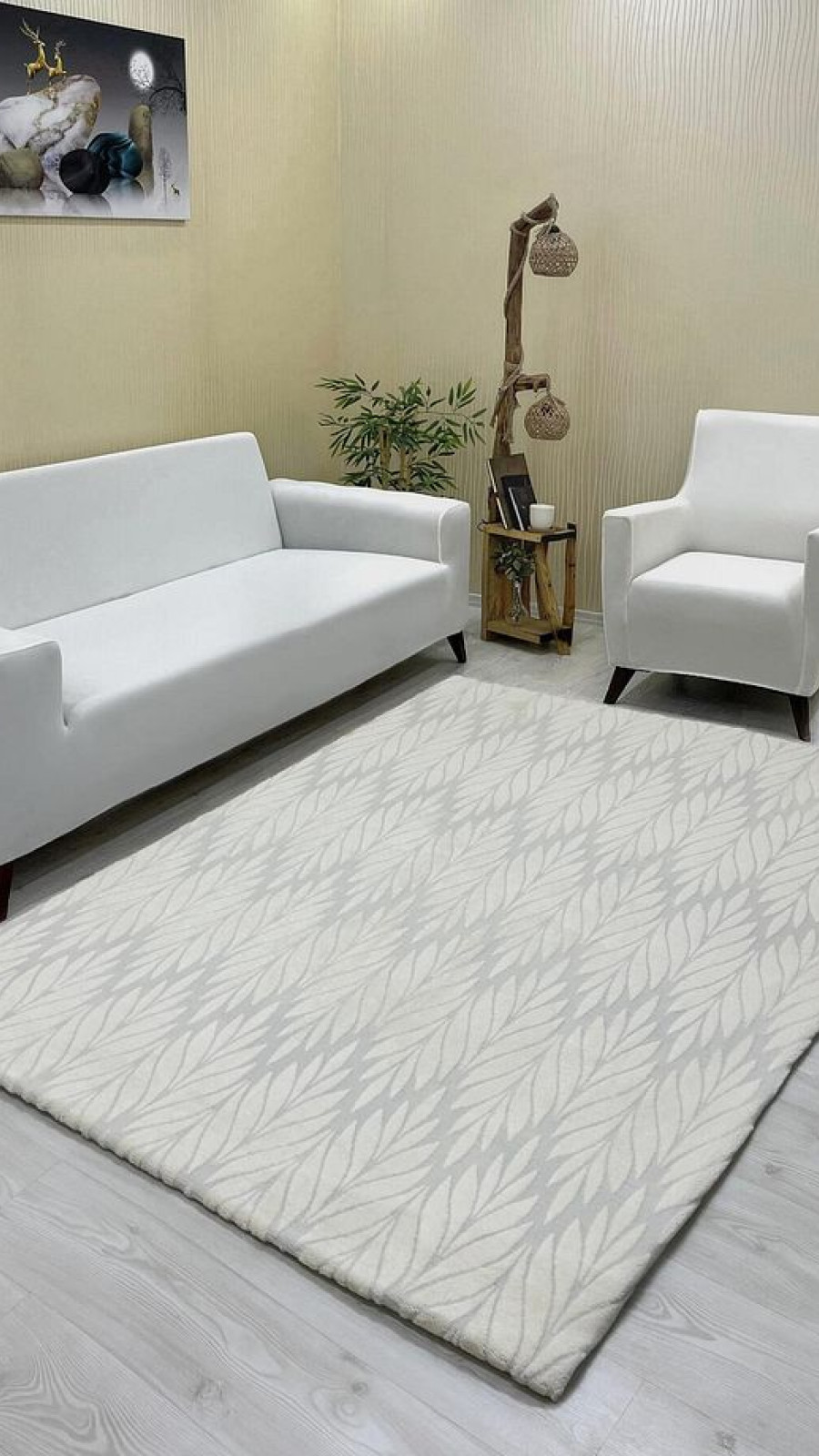 Leaf Model Welsoft Carpet Cover Cream Color