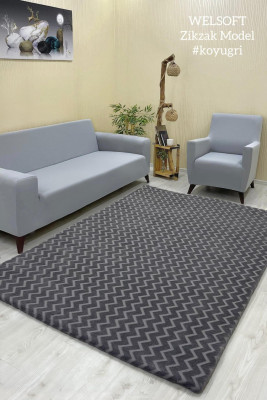 Zikzak Model Welsoft Halı Örtüsü Koyu Gri Renk