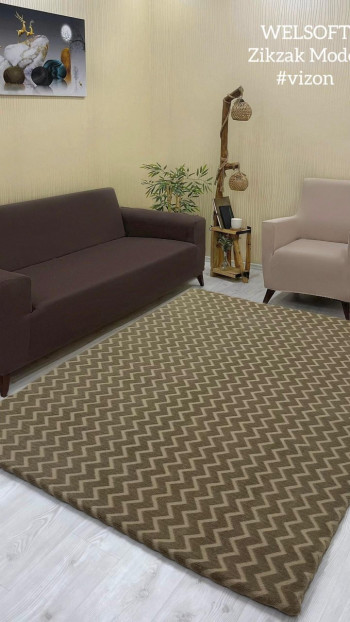 Zikzak Model Welsoft Halı Örtüsü Vizon Renk