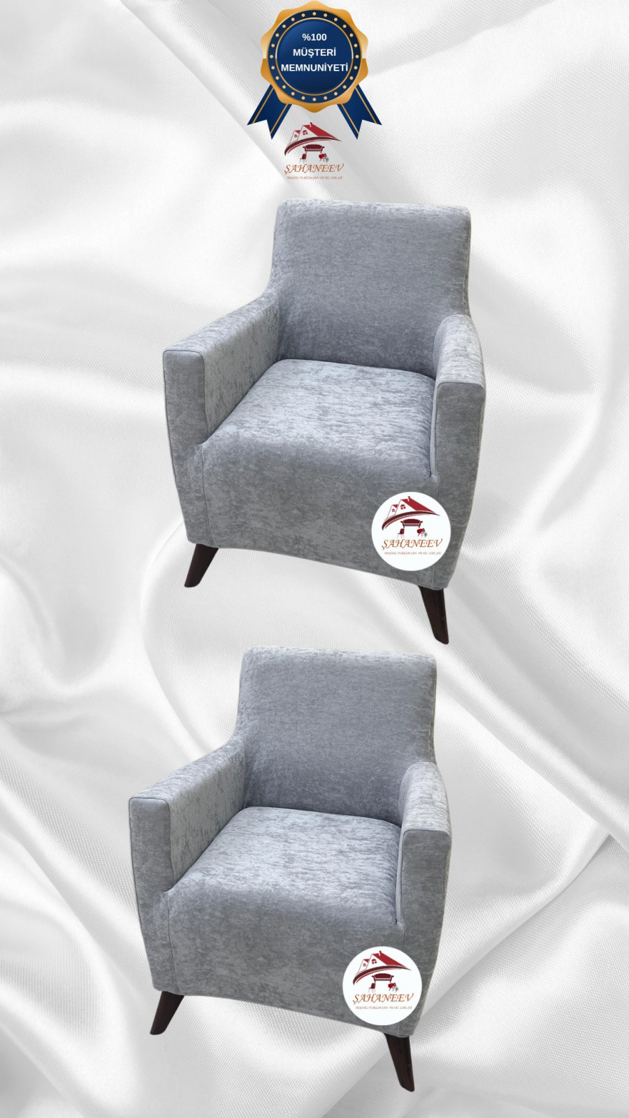 Baby Face Kumaş Giydirme Koltuk Örtüsü - Lastikli Kadife Koltuk Koruyucu Açık Gri Renk 1+1 (2 Parça Set)