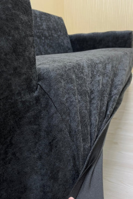 Baby Face Kumaş Giydirme Koltuk Örtüsü - Lastikli Kadife Koltuk Koruyucu Antrasit Renk 3+3+3 (3 Parça Set)