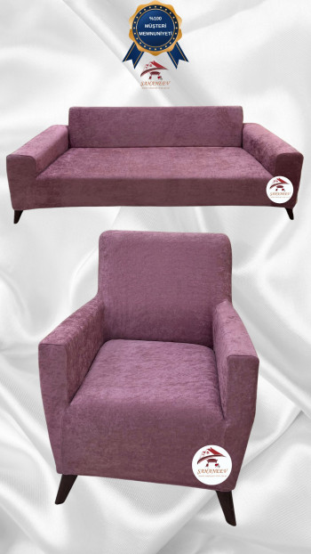 Baby Face Kumaş Giydirme Koltuk Örtüsü - Lastikli Kadife Koltuk Koruyucu Gülkurusu Renk 3+1 (2 Parça Set)