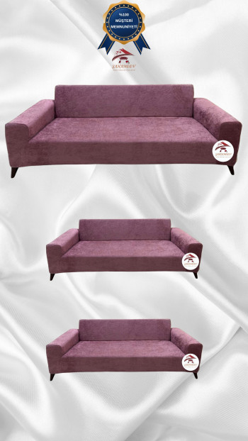 Baby Face Kumaş Giydirme Koltuk Örtüsü - Lastikli Kadife Koltuk Koruyucu Gülkurusu Renk 3+2+2 (3 Parça Set)