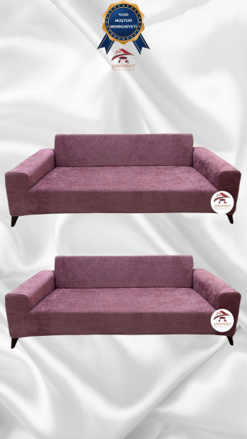 Baby Face Kumaş Giydirme Koltuk Örtüsü - Lastikli Kadife Koltuk Koruyucu Gülkurusu Renk 3+3 (2 Parça Set)