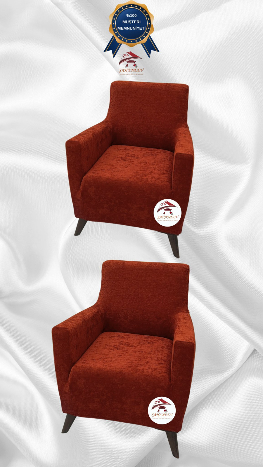 Baby Face Kumaş Giydirme Koltuk Örtüsü - Lastikli Kadife Koltuk Koruyucu Kiremit Renk 1+1 (2 Parça Set)