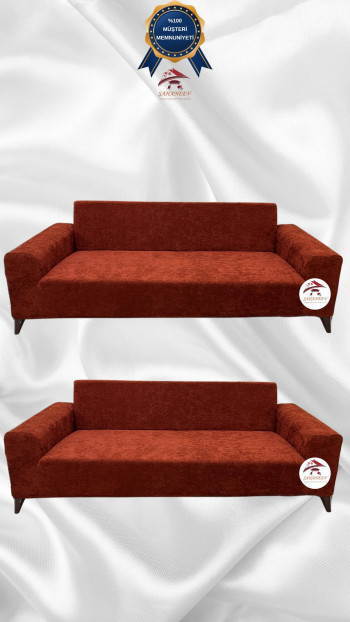 Baby Face Kumaş Giydirme Koltuk Örtüsü - Lastikli Kadife Koltuk Koruyucu Kiremit Renk 3+3 (2 Parça Set)