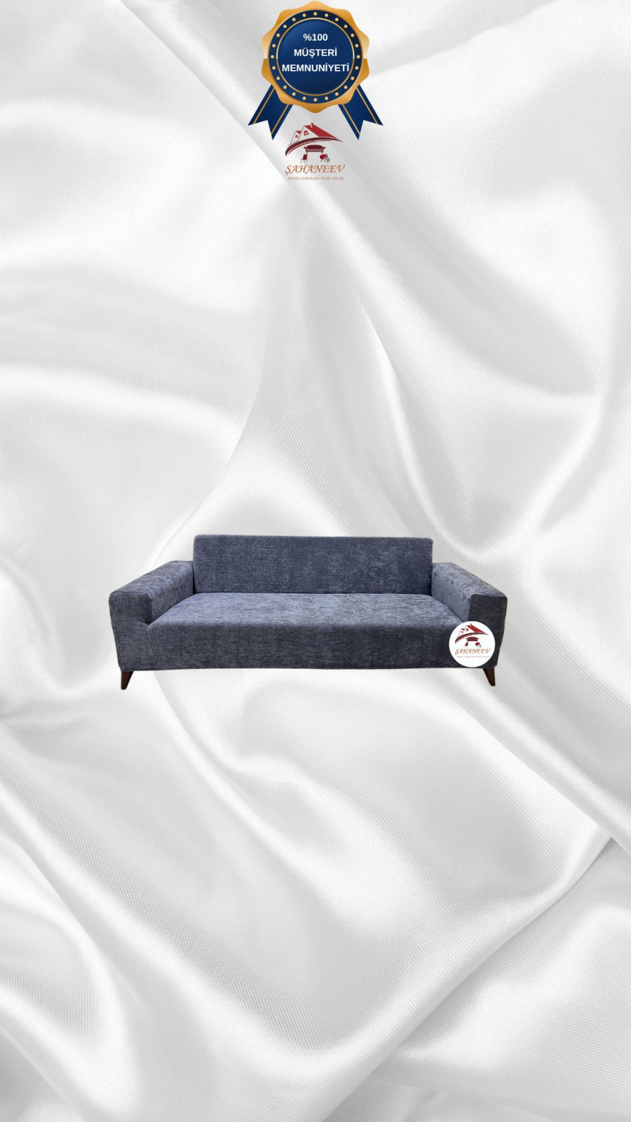 Baby Face Kumaş Giydirme Koltuk Örtüsü - Lastikli Kadife Koltuk Koruyucu Koyu Gri Renk 2'li Set (1 Parça)