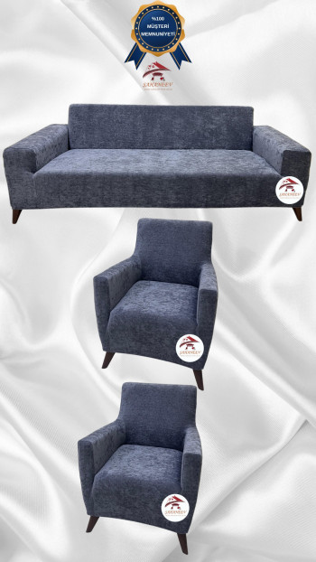 Baby Face Kumaş Giydirme Koltuk Örtüsü - Lastikli Kadife Koltuk Koruyucu Koyu Gri Renk 3+1+1 (3 Parça Set)