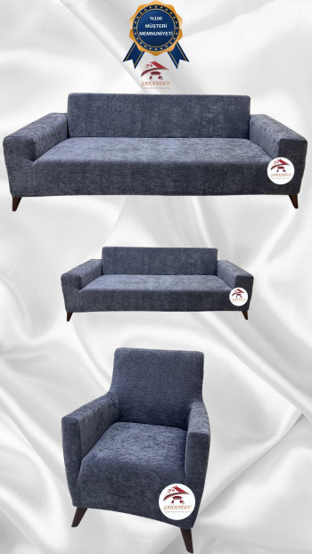 Baby Face Kumaş Giydirme Koltuk Örtüsü - Lastikli Kadife Koltuk Koruyucu Koyu Gri Renk 3+2+1 (3 Parça Set)