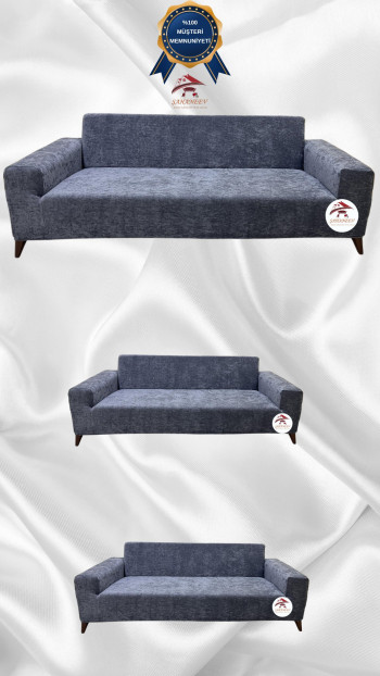 Baby Face Kumaş Giydirme Koltuk Örtüsü - Lastikli Kadife Koltuk Koruyucu Koyu Gri Renk 3+2+2 (3 Parça Set)