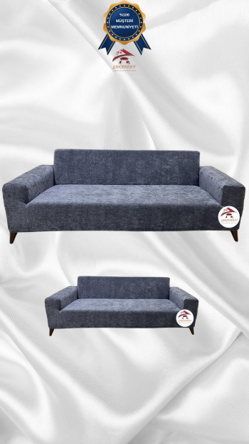 Baby Face Kumaş Giydirme Koltuk Örtüsü - Lastikli Kadife Koltuk Koruyucu Koyu Gri Renk 3+2 (2 Parça Set)