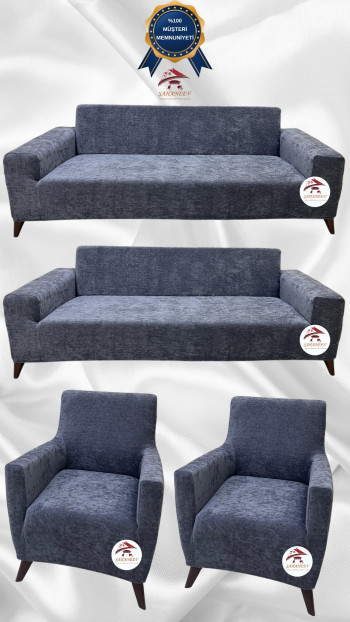 Baby Face Kumaş Giydirme Koltuk Örtüsü - Lastikli Kadife Koltuk Koruyucu Koyu Gri Renk 3+3+1+1 (4 Parça Set)