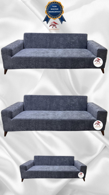 Baby Face Kumaş Giydirme Koltuk Örtüsü - Lastikli Kadife Koltuk Koruyucu Koyu Gri Renk 3+3+2 (3 Parça Set)