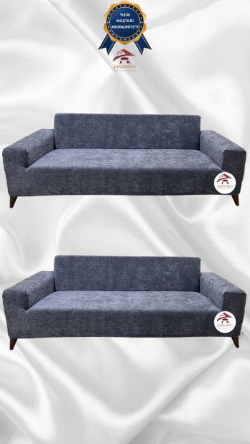 Baby Face Kumaş Giydirme Koltuk Örtüsü - Lastikli Kadife Koltuk Koruyucu Koyu Gri Renk 3+3 (2 Parça Set)