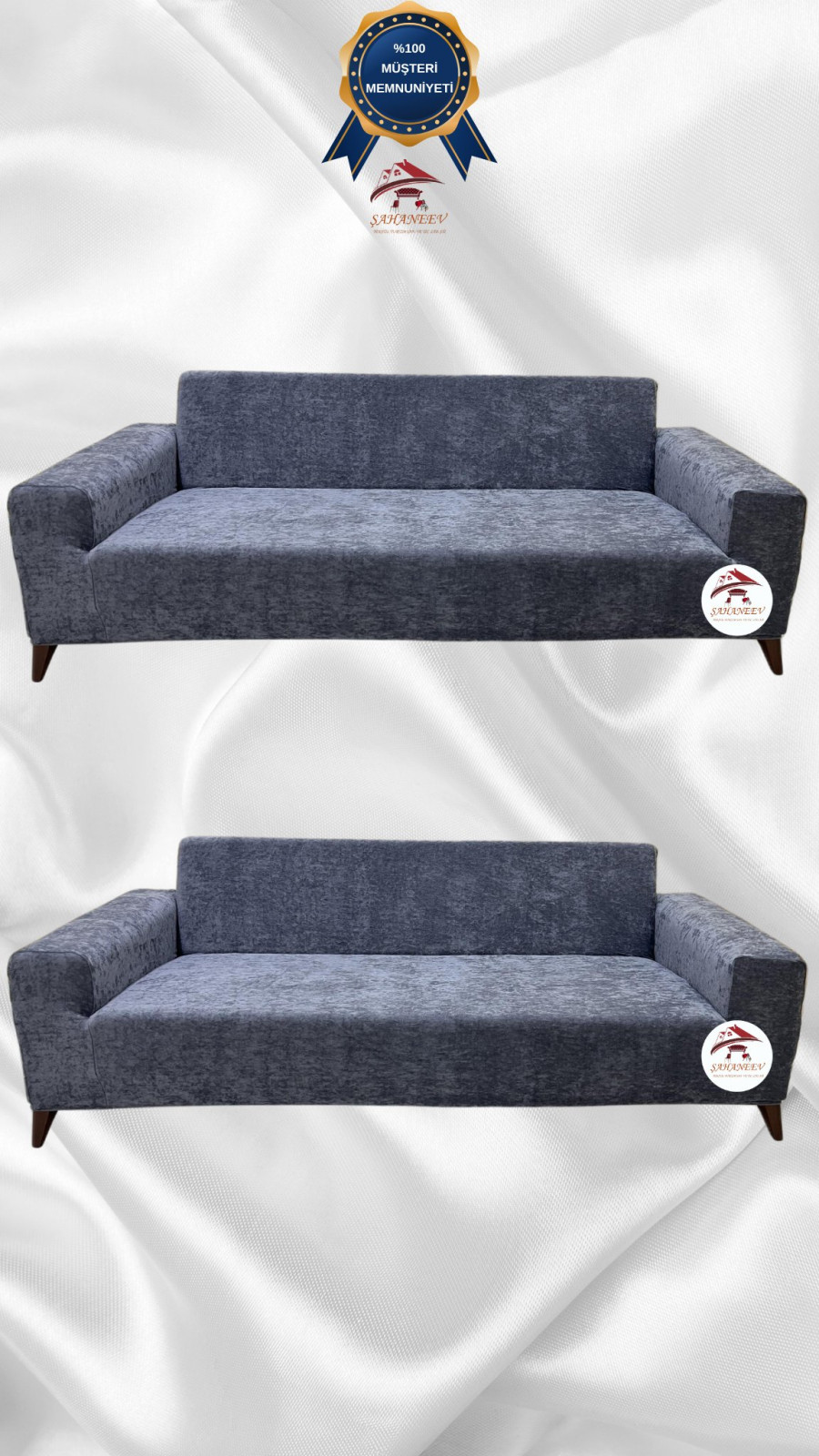 Baby Face Kumaş Giydirme Koltuk Örtüsü - Lastikli Kadife Koltuk Koruyucu Koyu Gri Renk 3+3 (2 Parça Set) Özel Ölçü