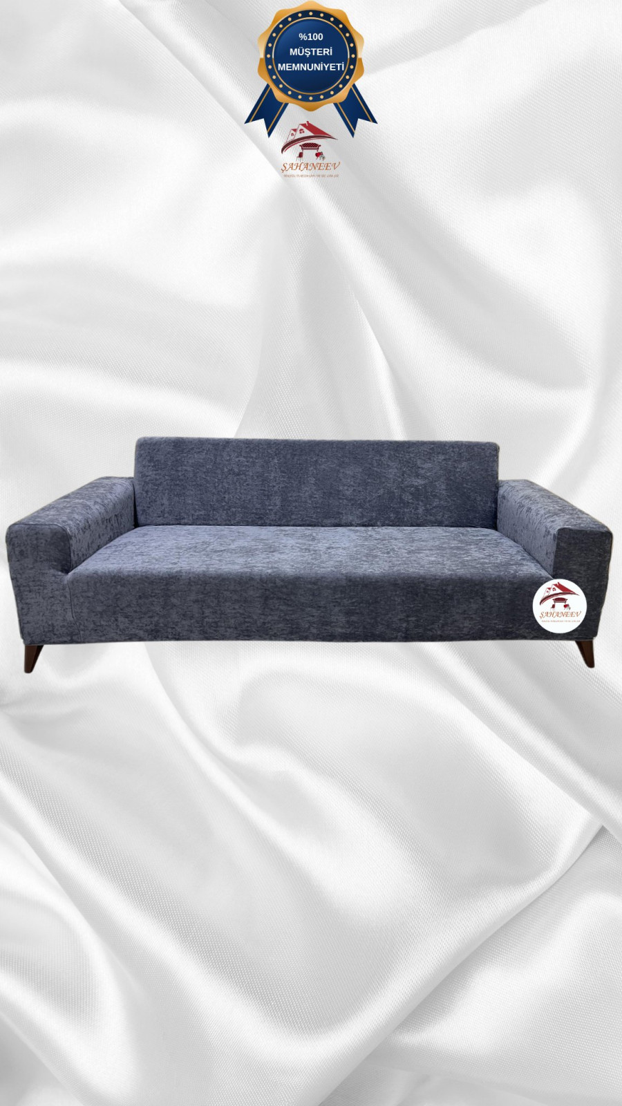 Baby Face Kumaş Giydirme Koltuk Örtüsü - Lastikli Kadife Koltuk Koruyucu Koyu Gri Renk 3'lü Set (1 Parça)