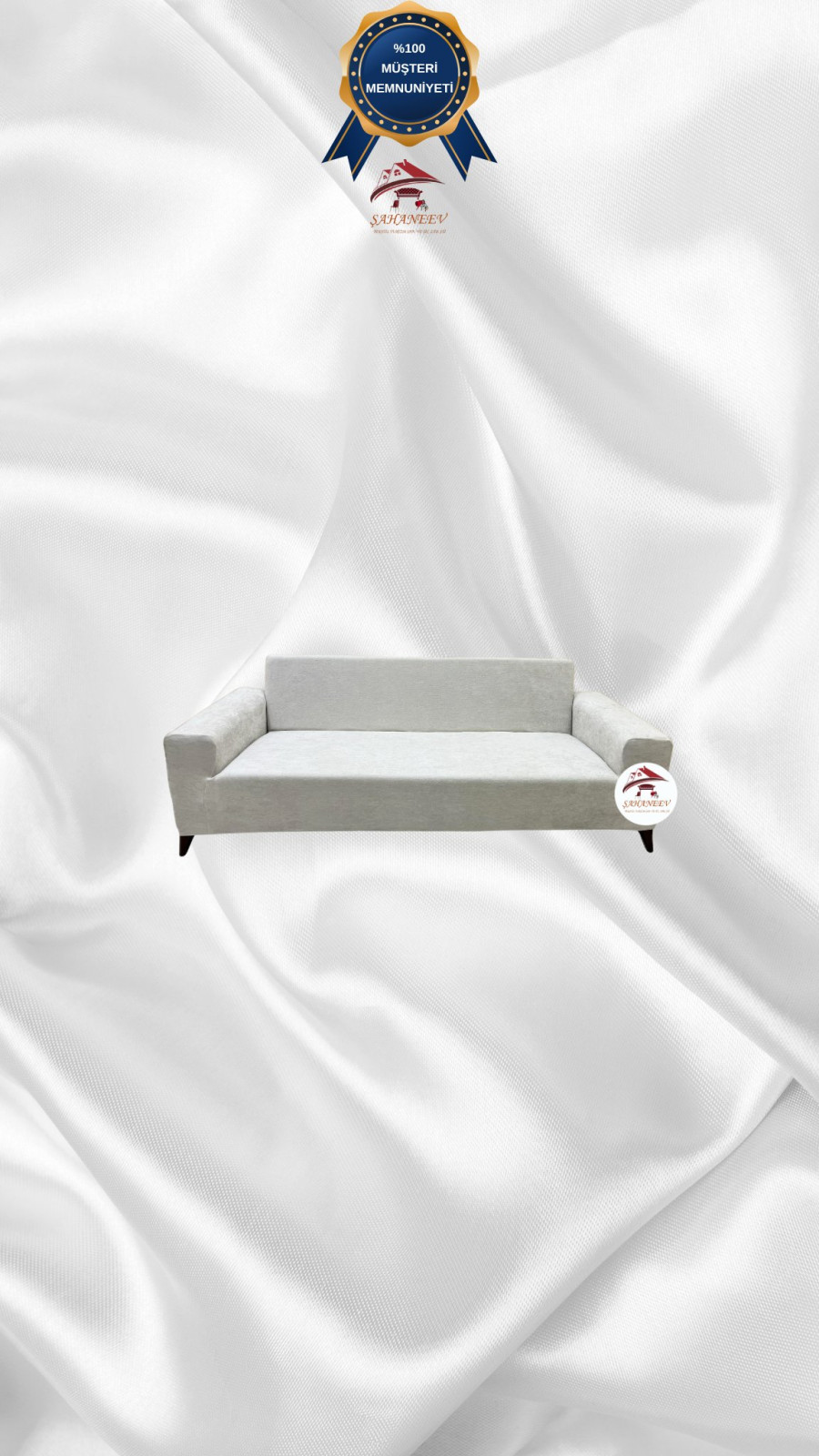 Baby Face Kumaş Giydirme Koltuk Örtüsü - Lastikli Kadife Koltuk Koruyucu Krem Renk 2'li Set (1 Parça) Özel Ölçü