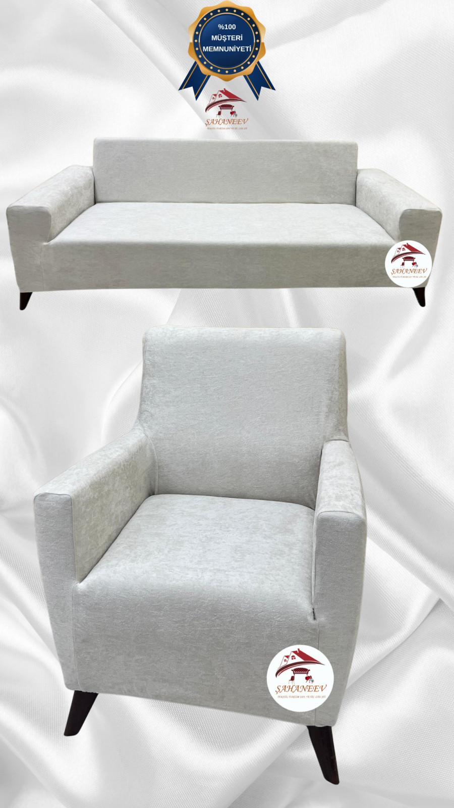 Baby Face Kumaş Giydirme Koltuk Örtüsü - Lastikli Kadife Koltuk Koruyucu Krem Renk 3+1 (2 Parça Set)