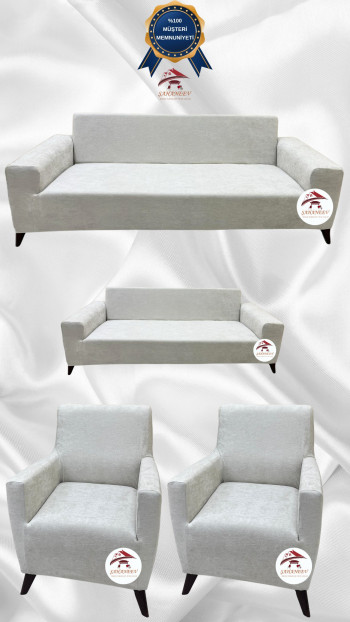 Baby Face Kumaş Giydirme Koltuk Örtüsü - Lastikli Kadife Koltuk Koruyucu Krem Renk 3+2+1+1 (4 Parça Set)