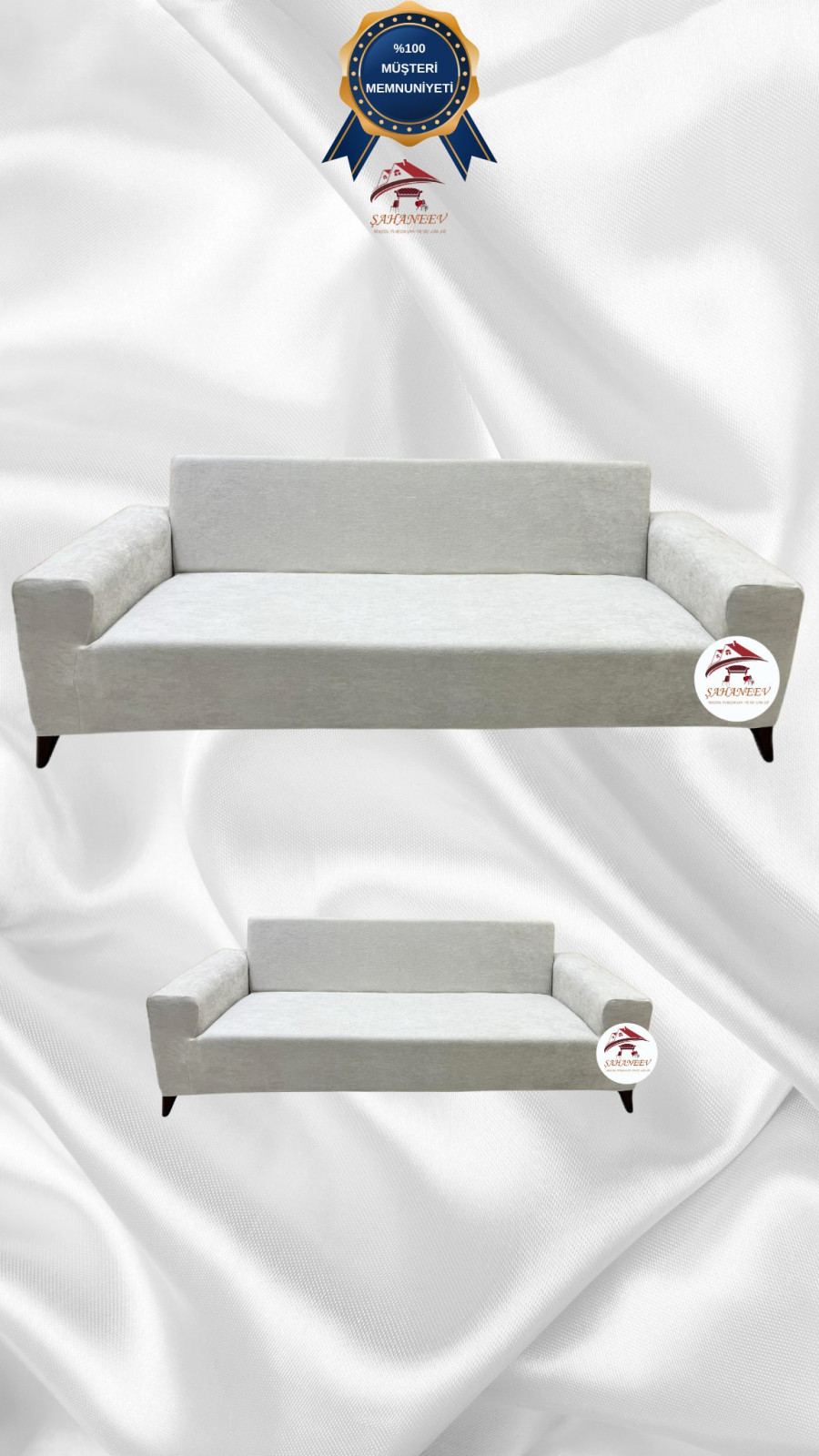 Baby Face Kumaş Giydirme Koltuk Örtüsü - Lastikli Kadife Koltuk Koruyucu Krem Renk 3+2 (2 Parça Set) Özel Ölçü