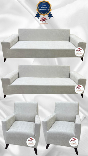 Baby Face Kumaş Giydirme Koltuk Örtüsü - Lastikli Kadife Koltuk Koruyucu Krem Renk 3+3+1+1 (4 Parça Set)