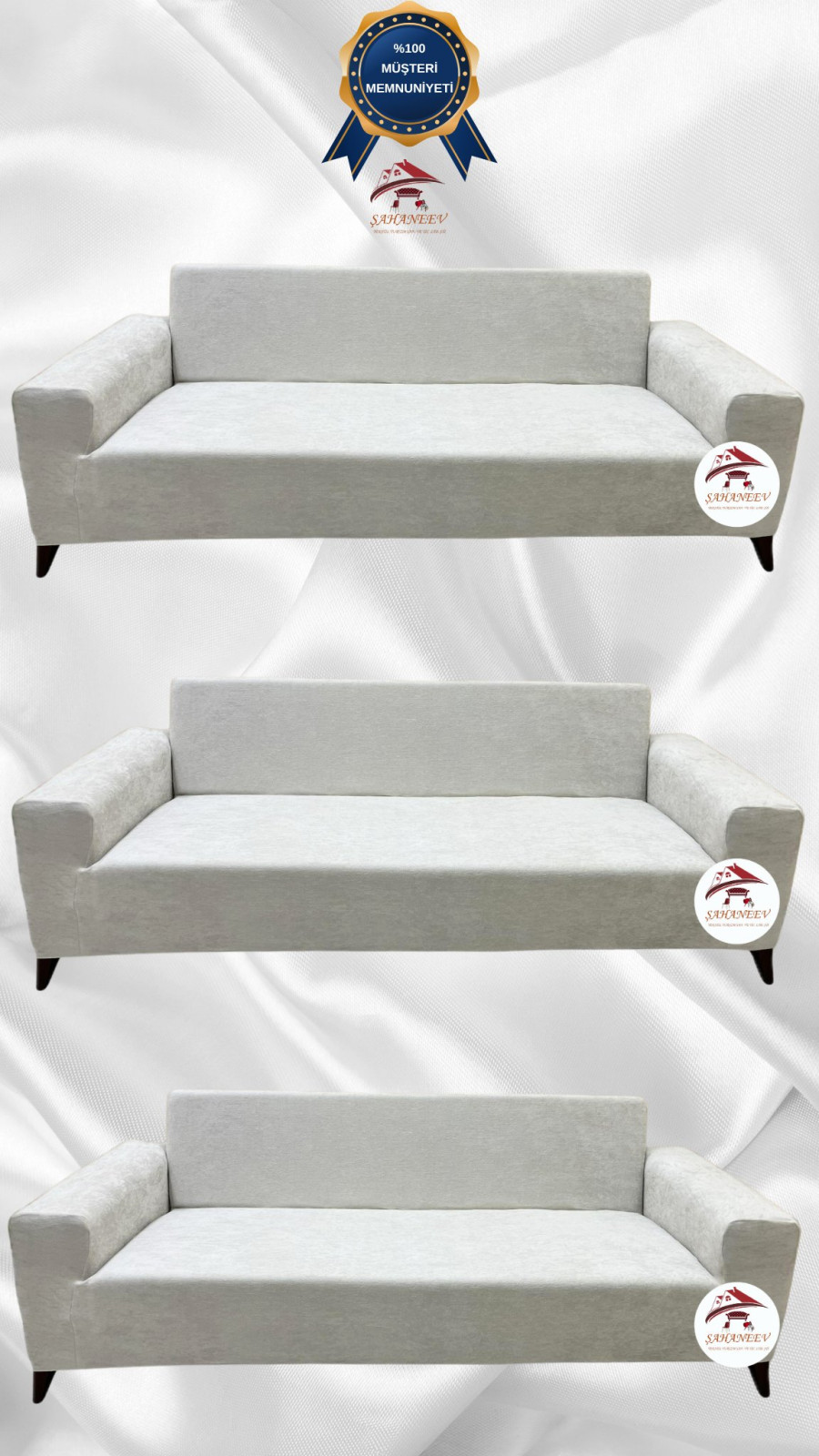 Baby Face Fabric Slip-On Sofa Cover - Elastic Velvet Furniture Protector Cream Color 3+3+3 (3 Piece Set)