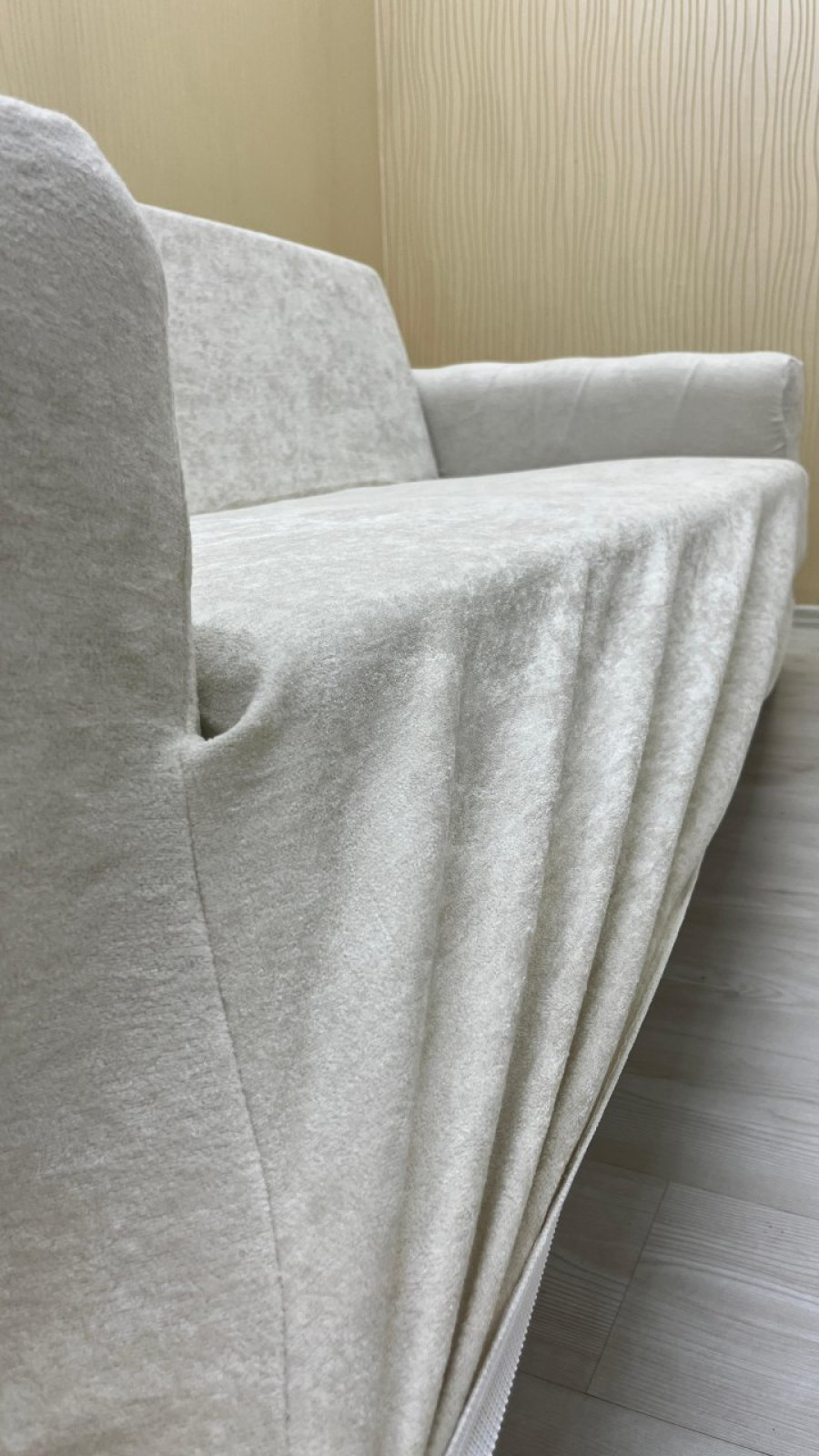 Baby Face Fabric Slip-On Sofa Cover - Elastic Velvet Furniture Protector Cream Color 3+3+3 (3 Piece Set)