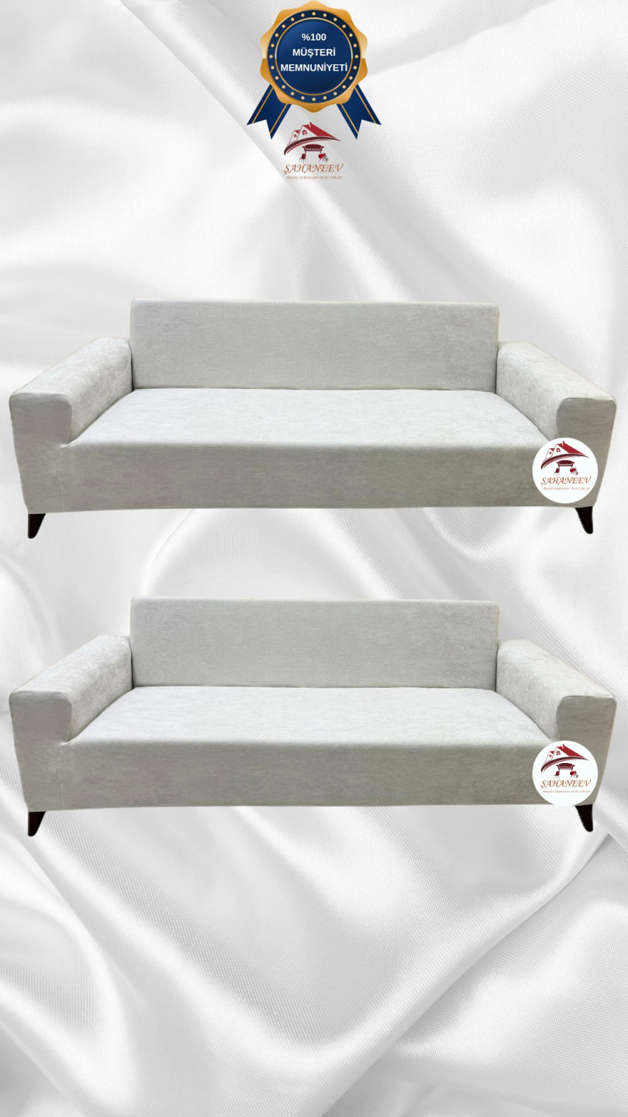 Baby Face Kumaş Giydirme Koltuk Örtüsü - Lastikli Kadife Koltuk Koruyucu Krem Renk 3+3 (2 Parça Set)