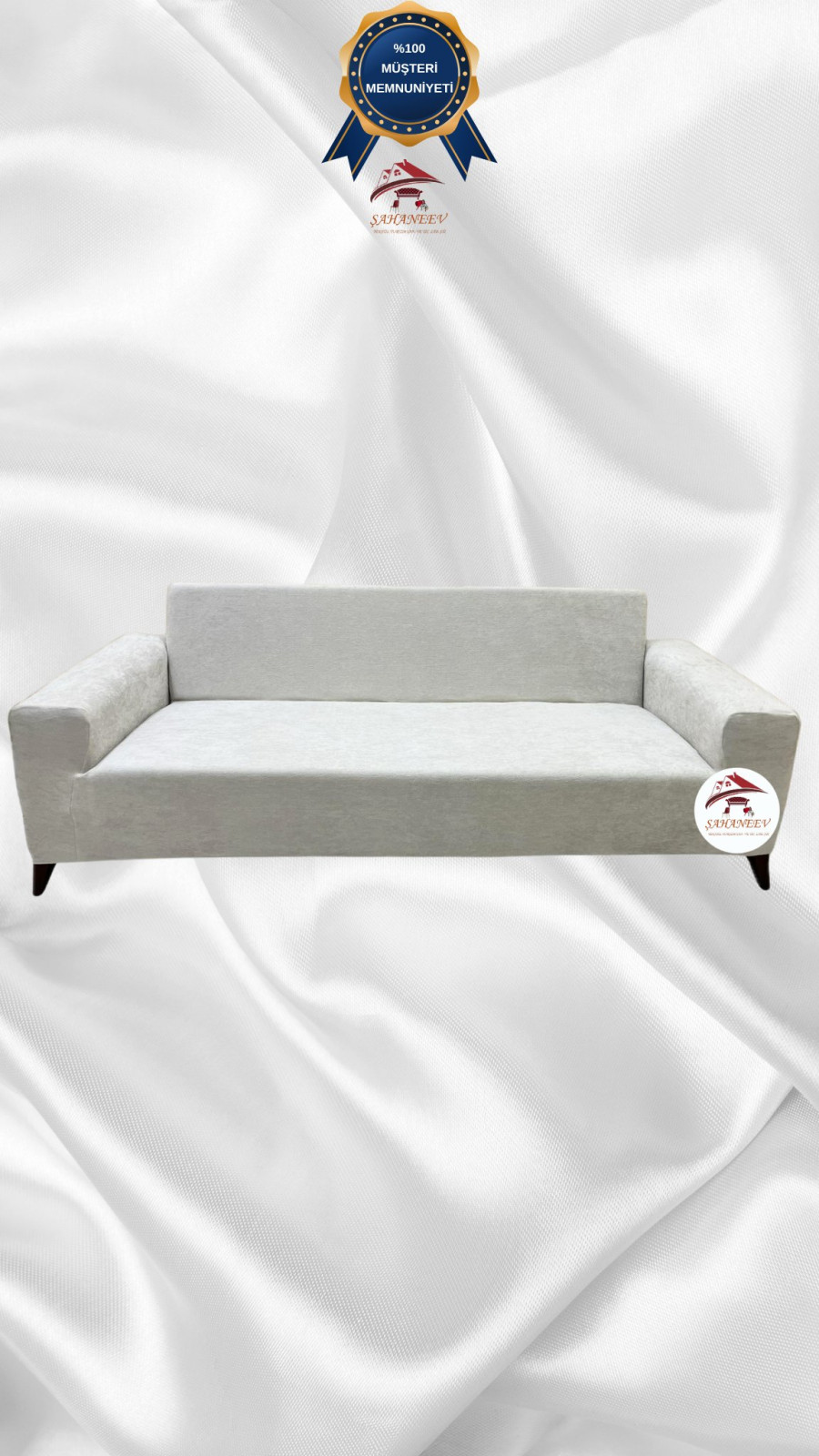 Baby Face Kumaş Giydirme Koltuk Örtüsü - Lastikli Kadife Koltuk Koruyucu Krem Renk 3'lü Set (1 Parça) Özel Ölçü