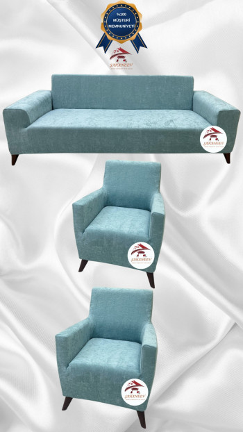 Baby Face Kumaş Giydirme Koltuk Örtüsü - Lastikli Kadife Koltuk Koruyucu Mint Renk 3+1+1 (3 Parça Set)