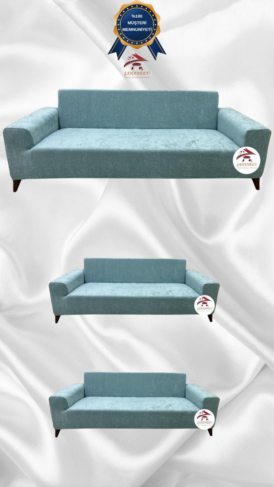 Baby Face Kumaş Giydirme Koltuk Örtüsü - Lastikli Kadife Koltuk Koruyucu Mint Renk 3+2+2 (3 Parça Set)