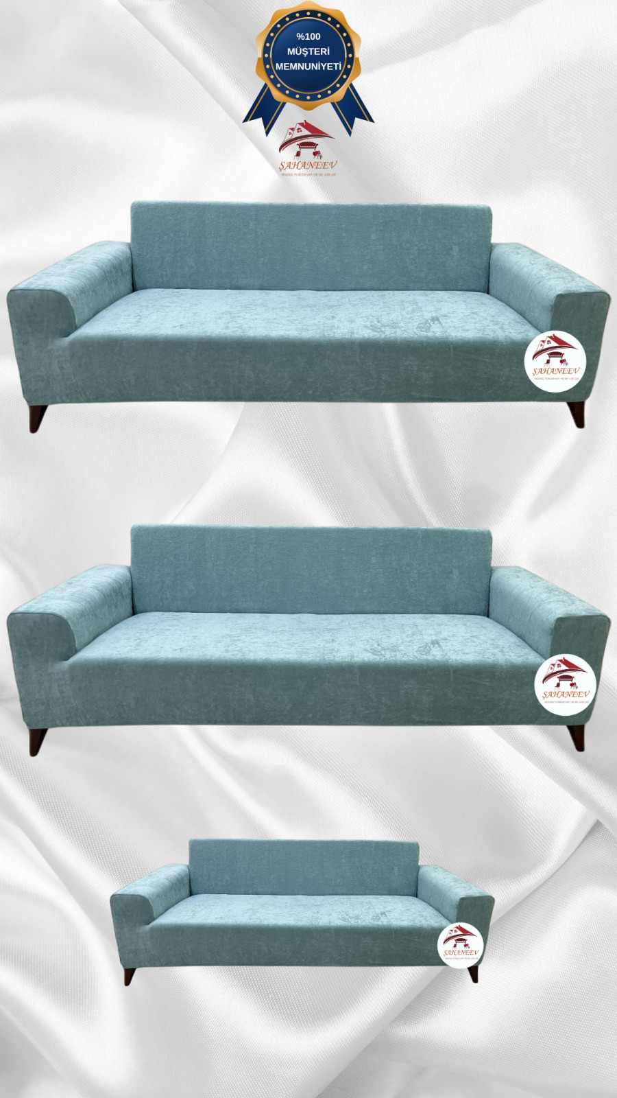 Baby Face Kumaş Giydirme Koltuk Örtüsü - Lastikli Kadife Koltuk Koruyucu Mint Renk 3+3+2 (3 Parça Set)