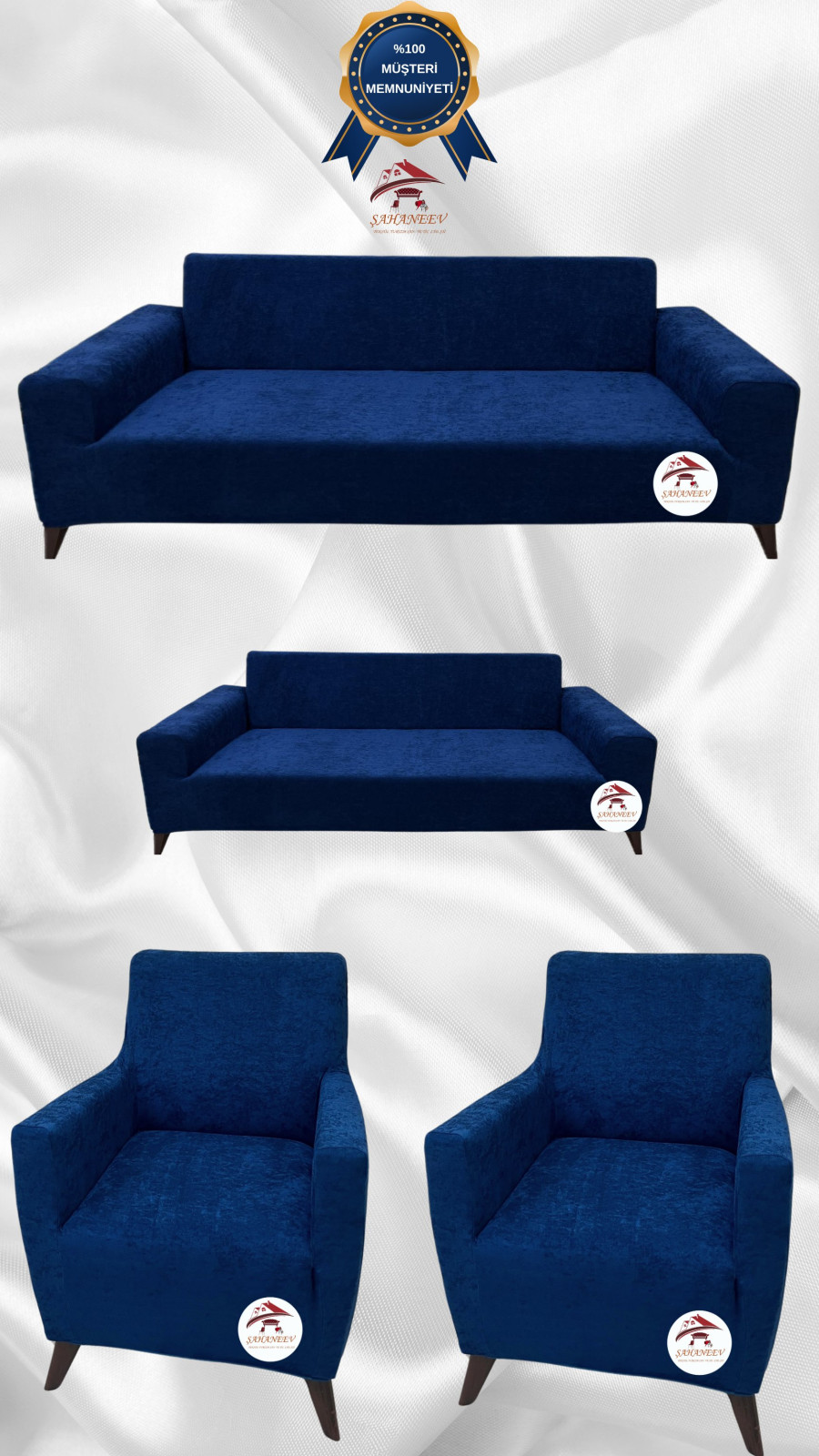 Baby Face Kumaş Giydirme Koltuk Örtüsü - Lastikli Kadife Koltuk Koruyucu Petrol Renk 3+2+1+1 (4 Parça Set)