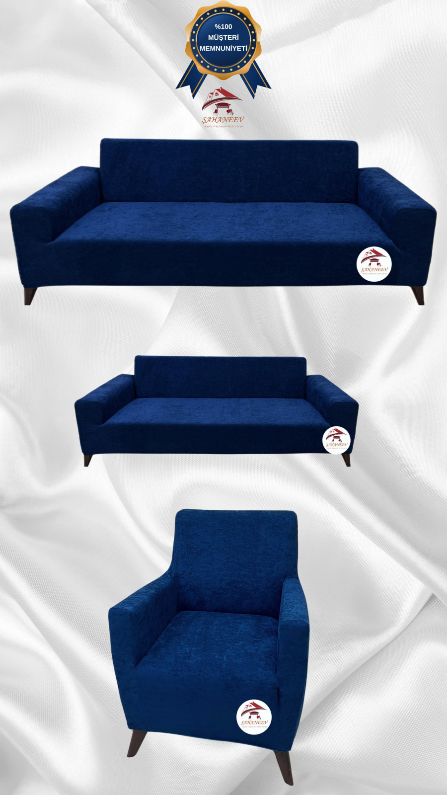 Baby Face Kumaş Giydirme Koltuk Örtüsü - Lastikli Kadife Koltuk Koruyucu Petrol Renk 3+2+1 (3 Parça Set)