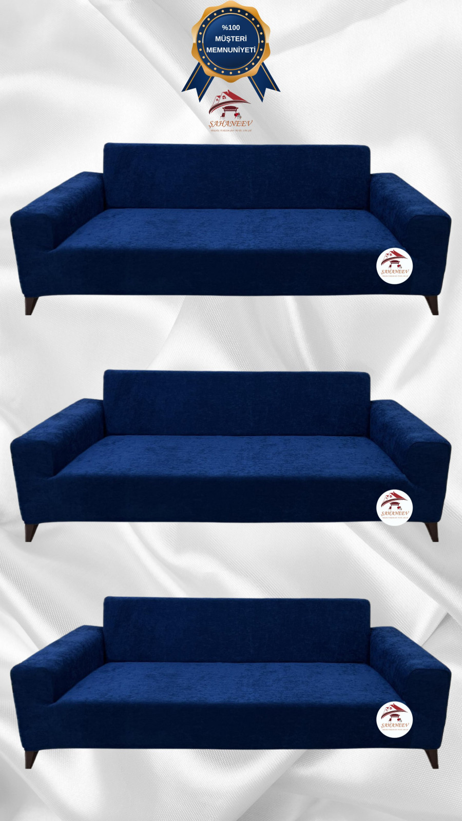 Baby Face Fabric Slip-On Sofa Cover - Elastic Velvet Furniture Protector Teal Color 3+3+3 (3 Piece Set)