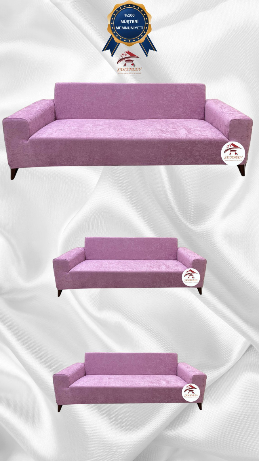 Baby Face Kumaş Giydirme Koltuk Örtüsü - Lastikli Kadife Koltuk Koruyucu Pudra Renk 3+2+2 (3 Parça Set) Özel Ölçü