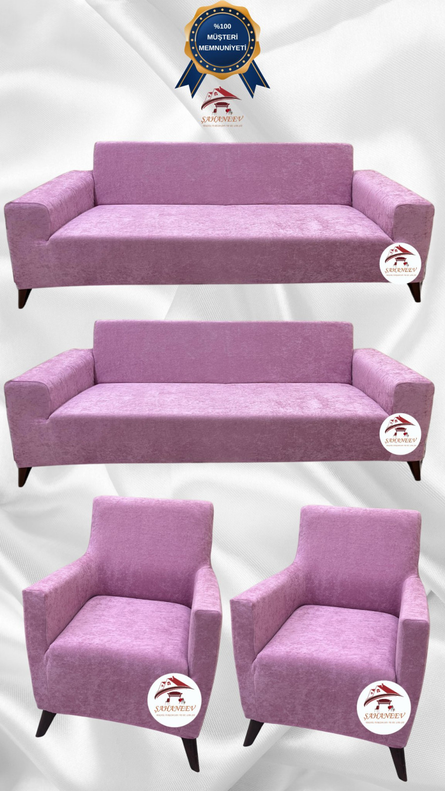 Baby Face Kumaş Giydirme Koltuk Örtüsü - Lastikli Kadife Koltuk Koruyucu Pudra Renk 3+3+1+1 (4 Parça Set) Özel Ölçü