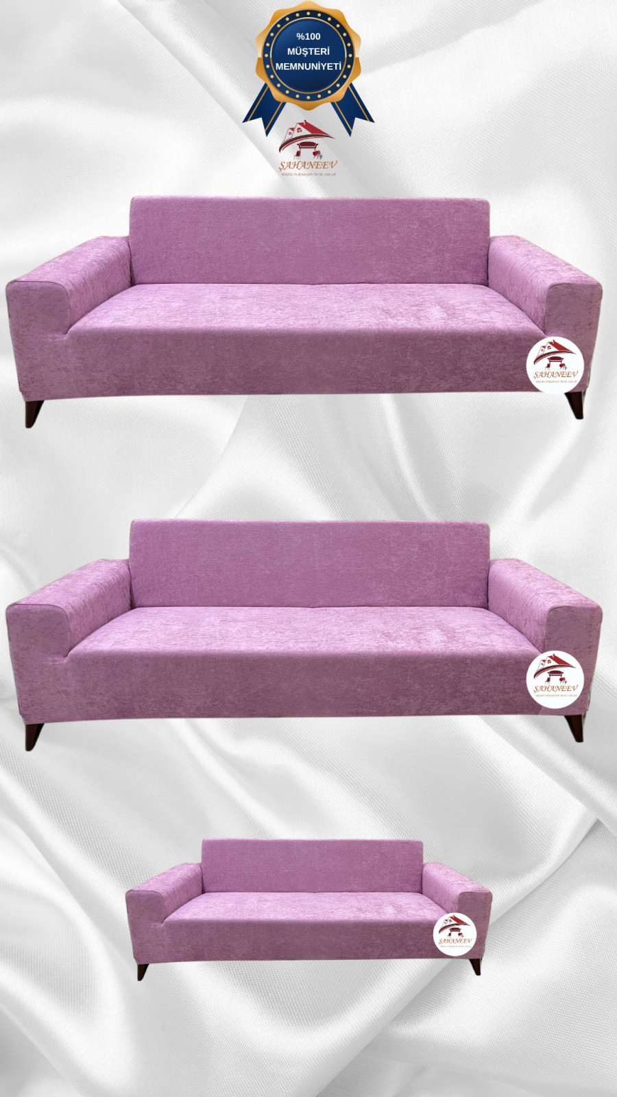 Baby Face Kumaş Giydirme Koltuk Örtüsü - Lastikli Kadife Koltuk Koruyucu Pudra Renk 3+3+2 (3 Parça Set)