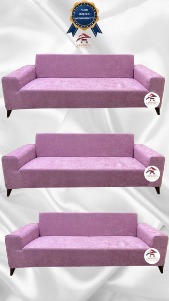 Baby Face Fabric Slip-On Sofa Cover - Elastic Velvet Furniture Protector Powder Color 3+3+3 (3 Piece Set)