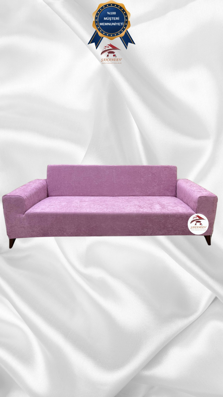 Baby Face Kumaş Giydirme Koltuk Örtüsü - Lastikli Kadife Koltuk Koruyucu Pudra Renk 3'lü Set (1 Parça)