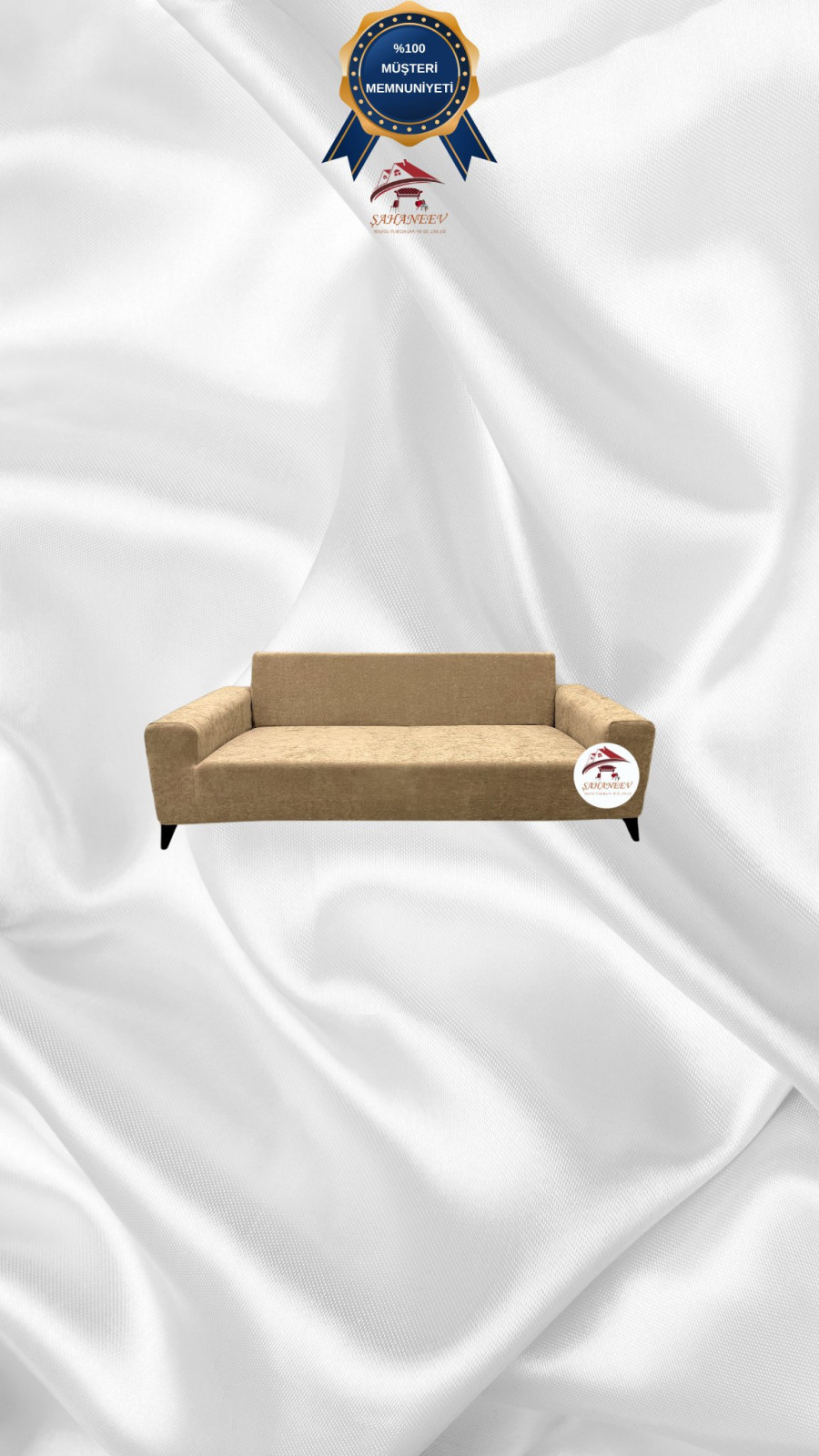 Baby Face Kumaş Giydirme Koltuk Örtüsü - Lastikli Kadife Koltuk Koruyucu Sütlü Kahve Renk 2'li Set (1 Parça) Özel Ölçü