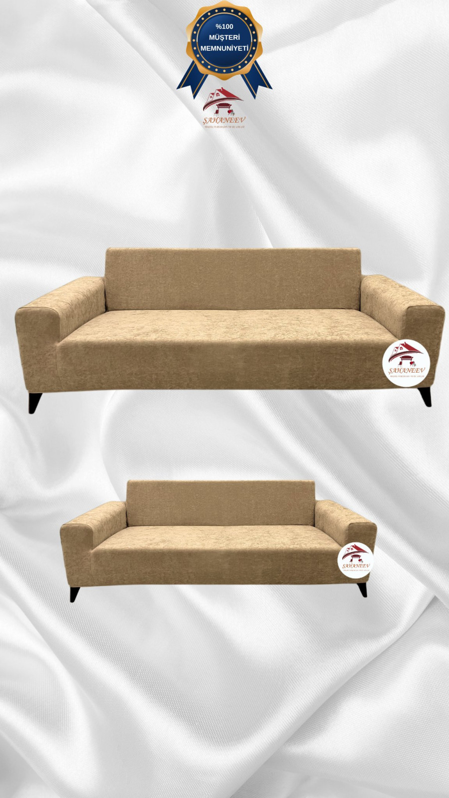 Baby Face Kumaş Giydirme Koltuk Örtüsü - Lastikli Kadife Koltuk Koruyucu Sütlü Kahve Renk 3+2 (2 Parça Set)