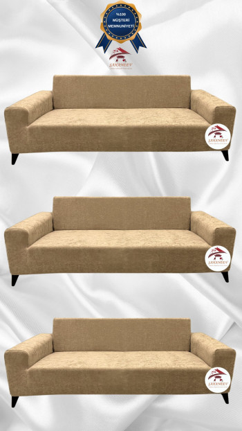 Baby Face Fabric Slip-On Sofa Cover - Elastic Velvet Furniture Protector Coffee with Milk Color 3+3+3 (3 Piece Set)