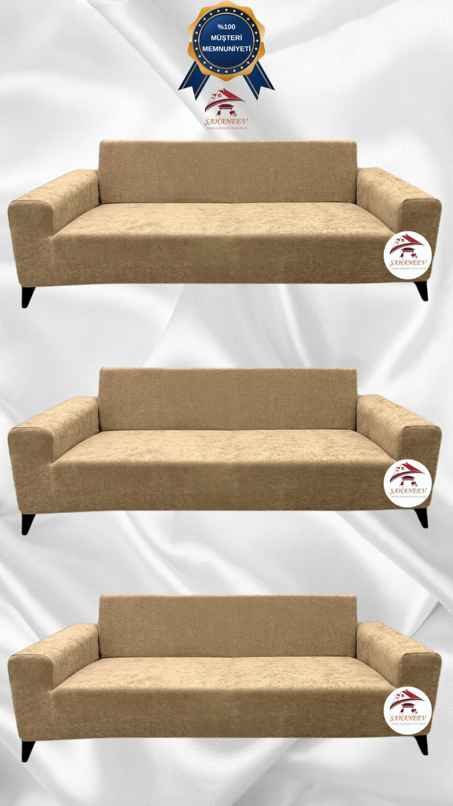 Baby Face Fabric Slip-On Sofa Cover - Elastic Velvet Furniture Protector Coffee with Milk Color 3+3+3 (3 Piece Set)